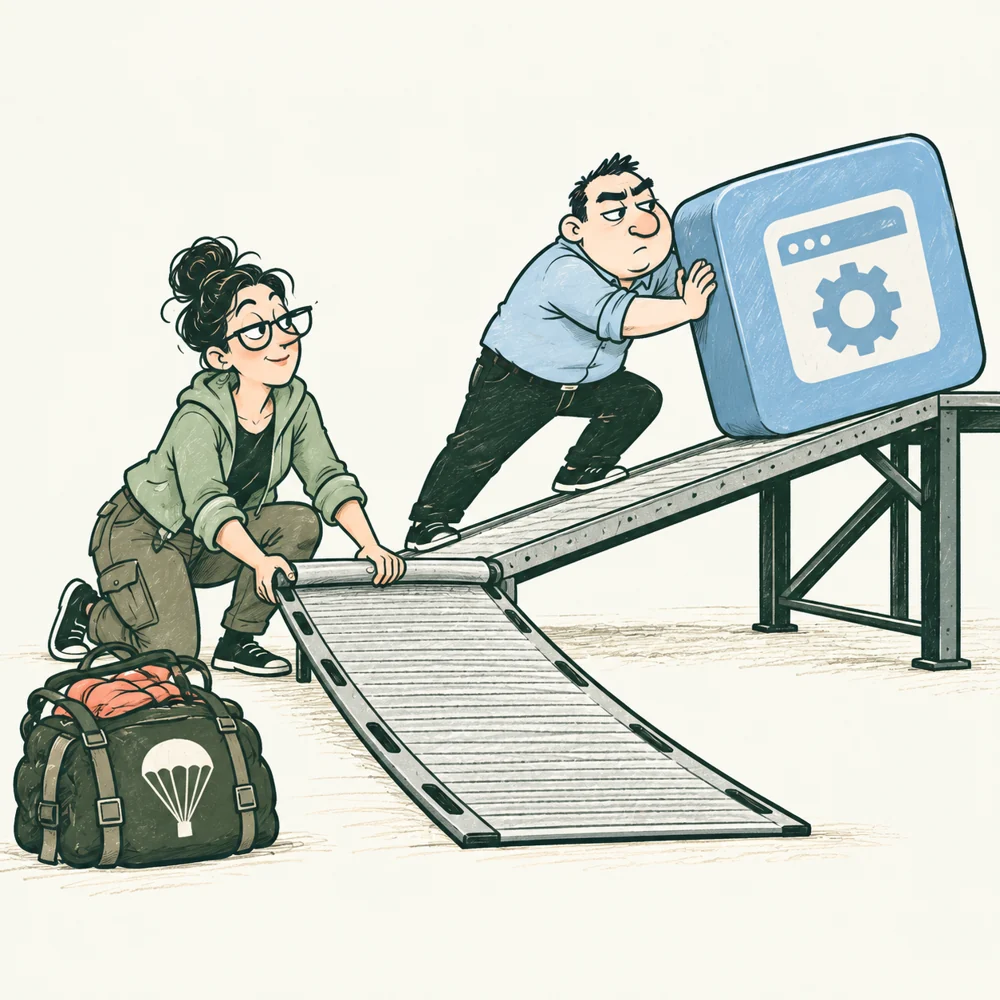 The DevOps Engineer prepares a return route beside the release ramp.