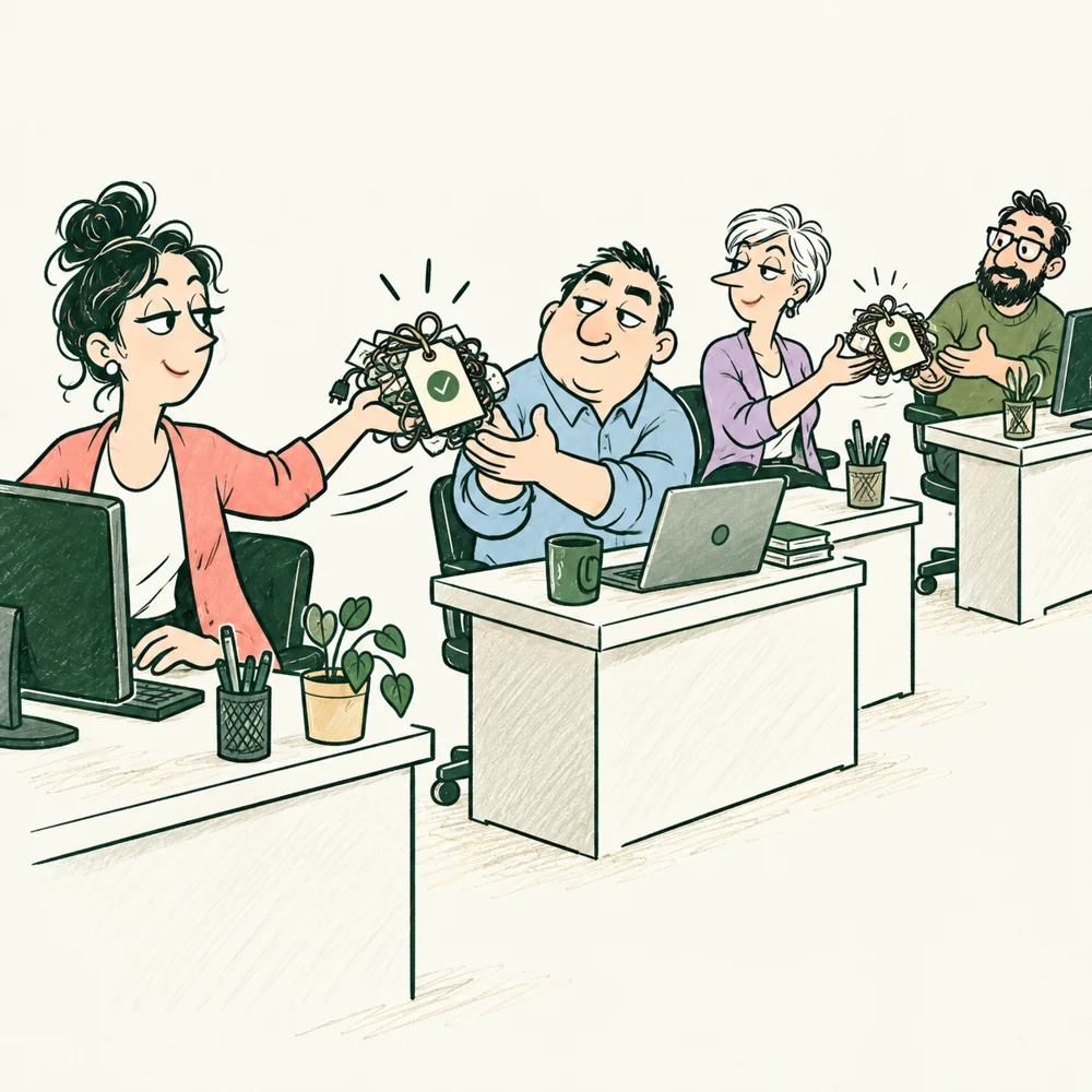The Support Specialist attaches a reference to a problem and passes it to the next owner.